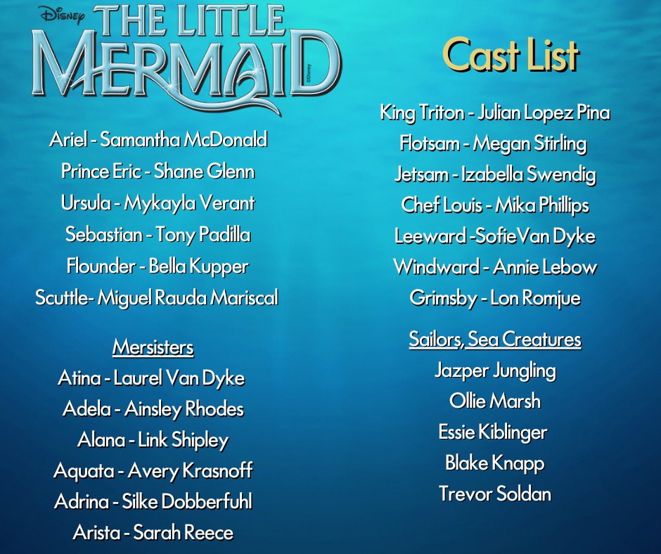 Cast of The Little Mermaid Announced - Theatre in the Grove